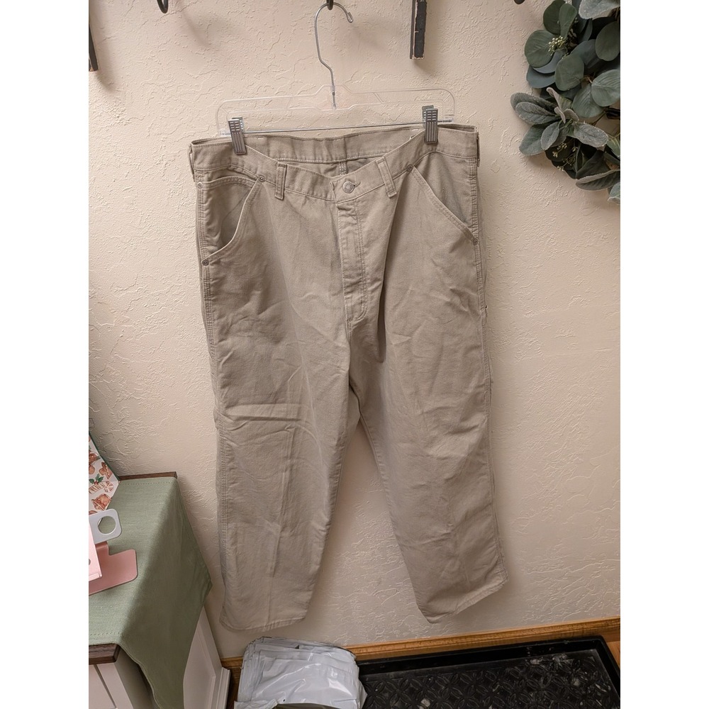 Wrangler Carpenter Pants Tan Cotton Mens 36x32 Workwear Utility Style